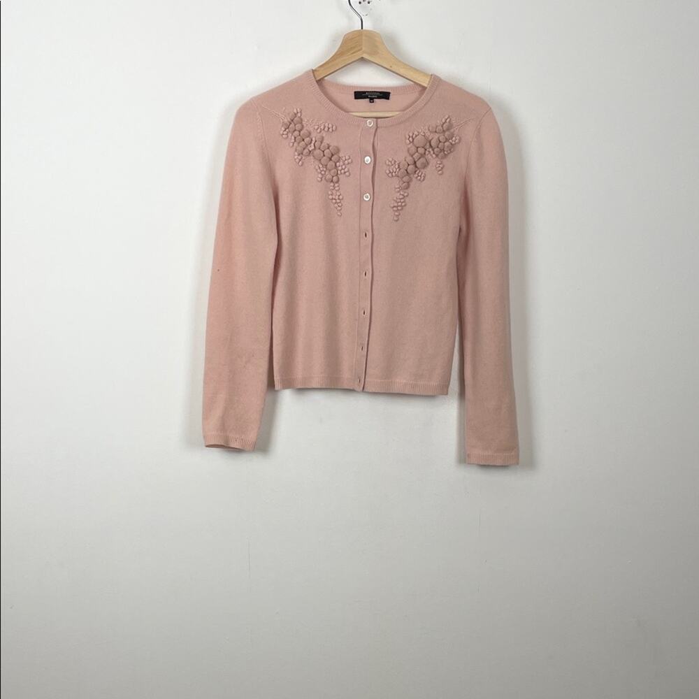 Weekend By Max Mara Cashmere Pink Embroidered Grapes Women's M Cardigan Sweater